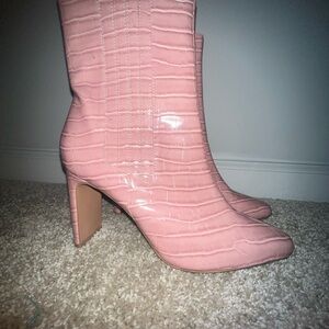 ASOS pink printed short boot / Slip on friendly